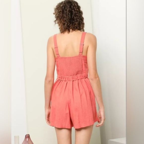 Old Navy Utility Romper playsuit onesie romper linen blend pink size medium - Picture 2 of 8